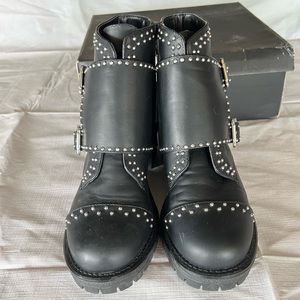 Black Leather Studded Combat Boots Sz 8!